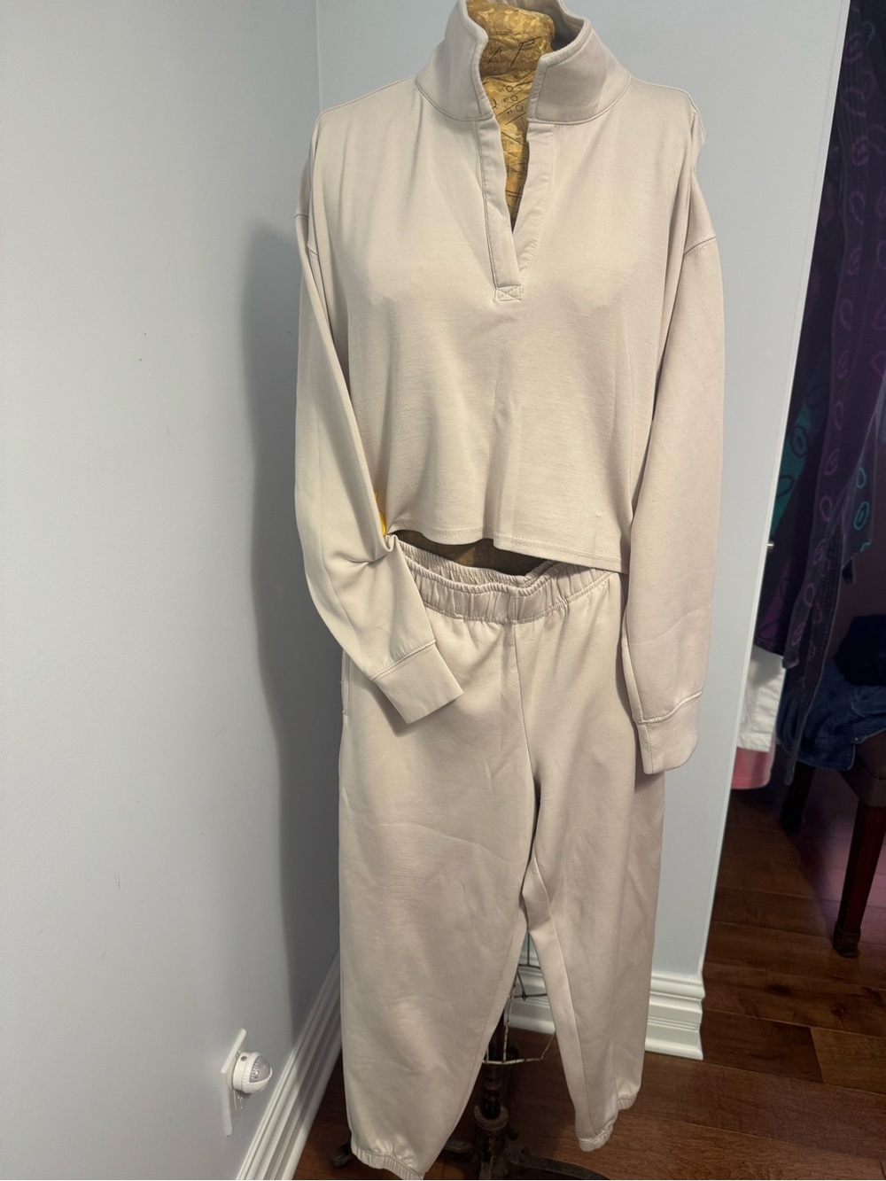 Cozy Cropped Pullover & Track Pant Set in Light Beige